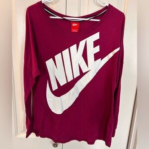Nike Logo Swoosh Womens Long Sleeve Shirt Burgundy, Large